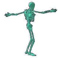 A blue skeleton spinning with their arms out.